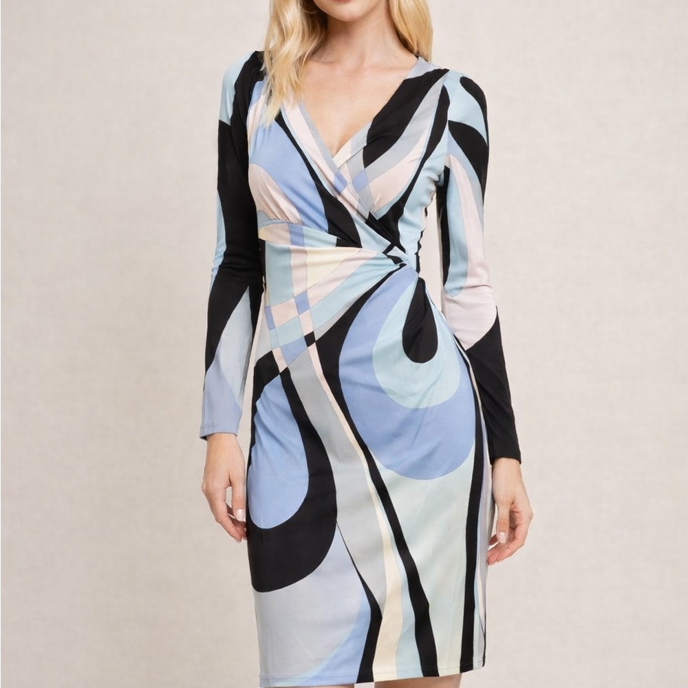 Emilio Pucci Blue and Black Long Sleeve Dress